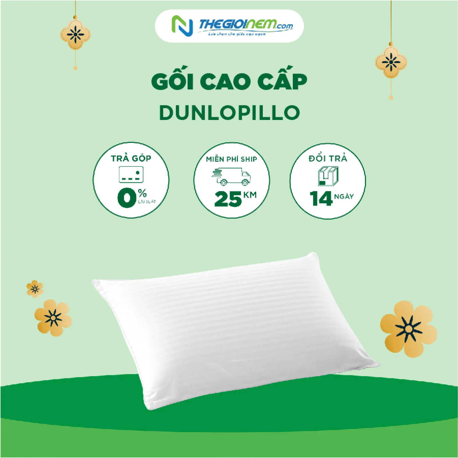 Gối Gòn Dunlopillo cao cấp Kích thước: 74x48 cm