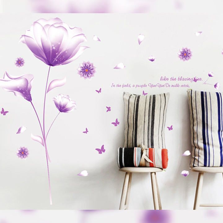 Decal dán tường trang trí phòng khách, tiệm cafe- Pha lê tím- mã sp DXL8050