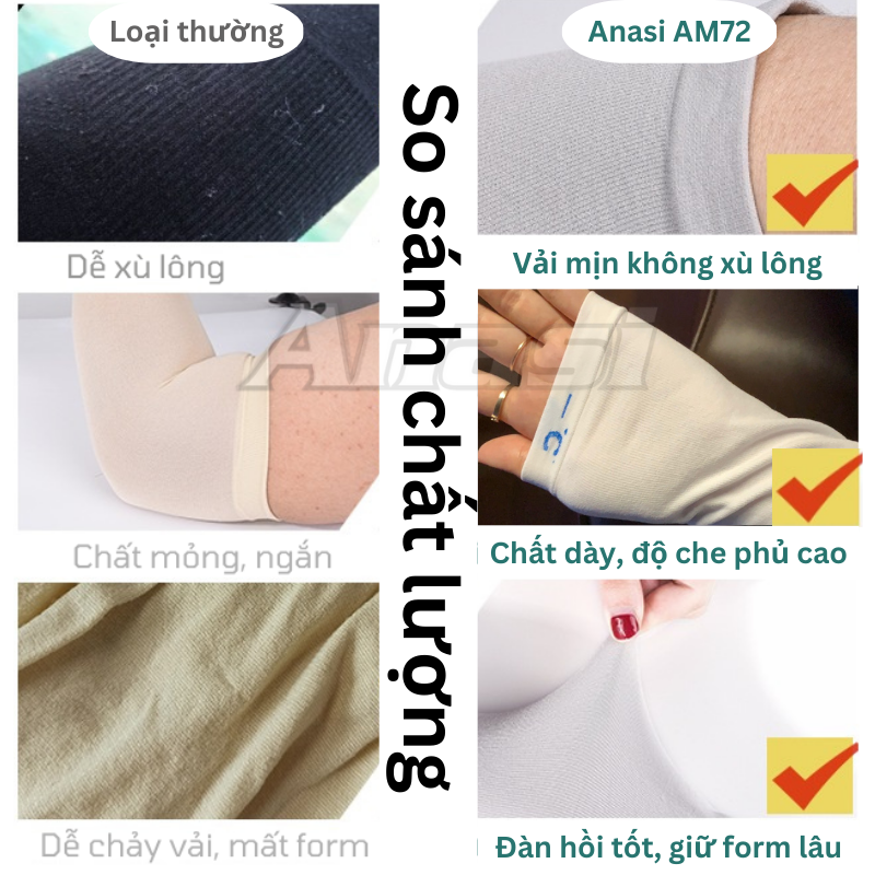 Găng tay chống nắng xỏ ngón Anasi AMX72 - Vải dệt DÀY, không đường may - Chống tia UV