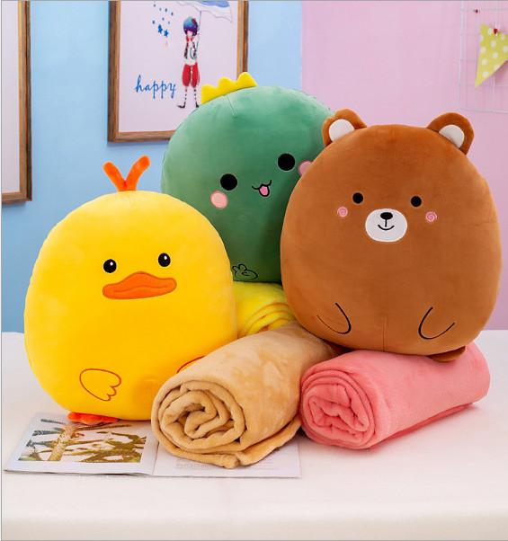 Gối mền tròn cute 3 trong 1 chât nỉ nhung cực mịn, hàng loại 1, bộ chăn gối văn phòng, gấu bông kèm mền GM80-Tron - Heo con