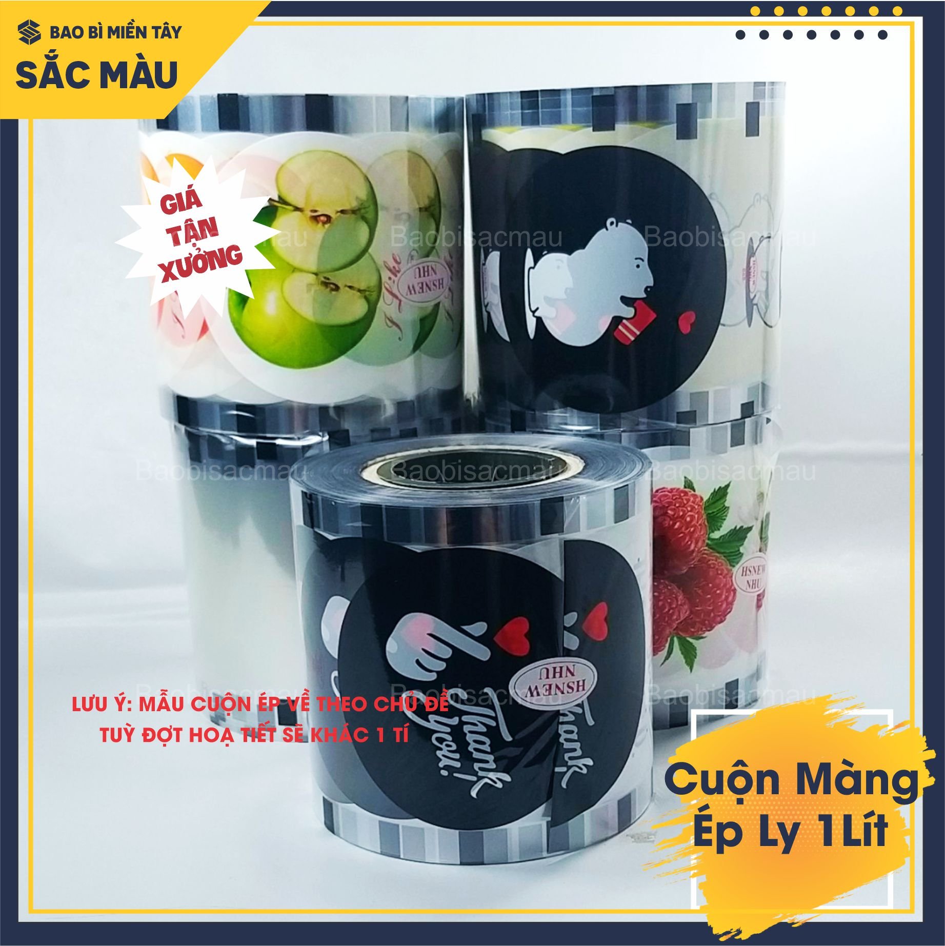 Cuộn màng ép ly, màng dập cốc dùng cho ly khổng lồ 800ml -900ml -1000ml in sẵn họa tiết vui tươi, đẹp mắt