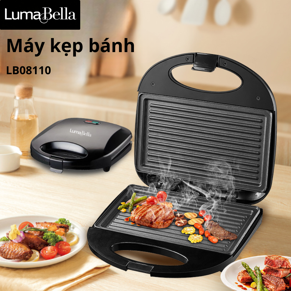 Máy kẹp nướng bánh mì đa năng  Lumabella LB-08110 khay chống dính cao cấp, đèn báo thông minh dễ dàng sử dụng - DELIYA - HÀNG CHÍNH HÃNG