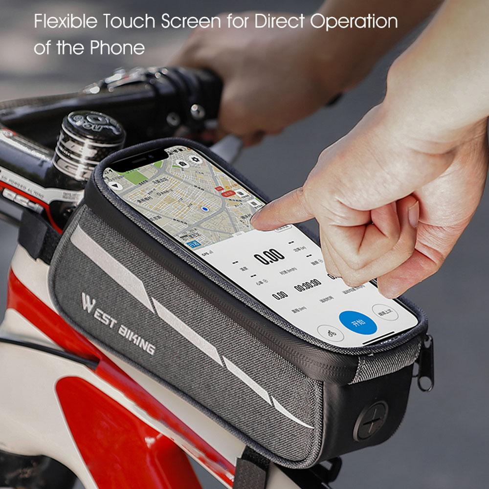 WEST BIKING 1L Bicycle Bag Reflective Bike Frame Fronttube Bag Touchscreen Mobilephone Bag Cycling Bag Road Bike Accessories