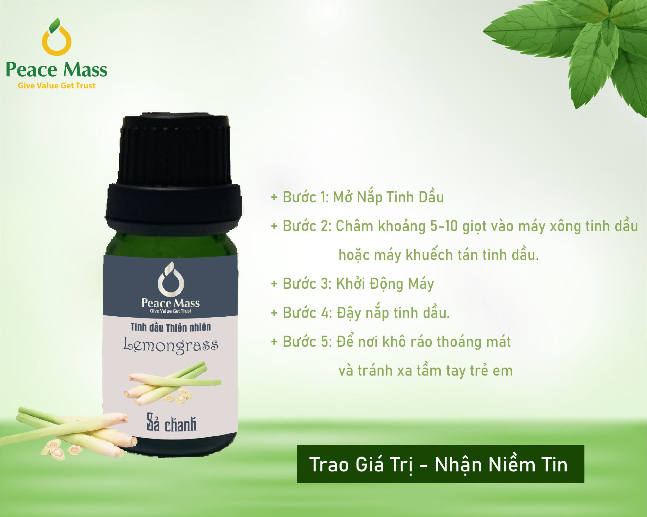 Tinh dầu Chanh Sả Peace Mass dùng cho máy xông 10ml