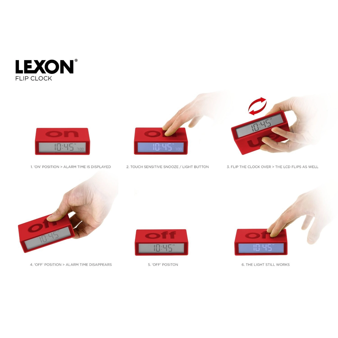 Đồng hồ báo thức LEXON đèn LED kim loại - FLIP PREMIUM - Hàng chính hãng