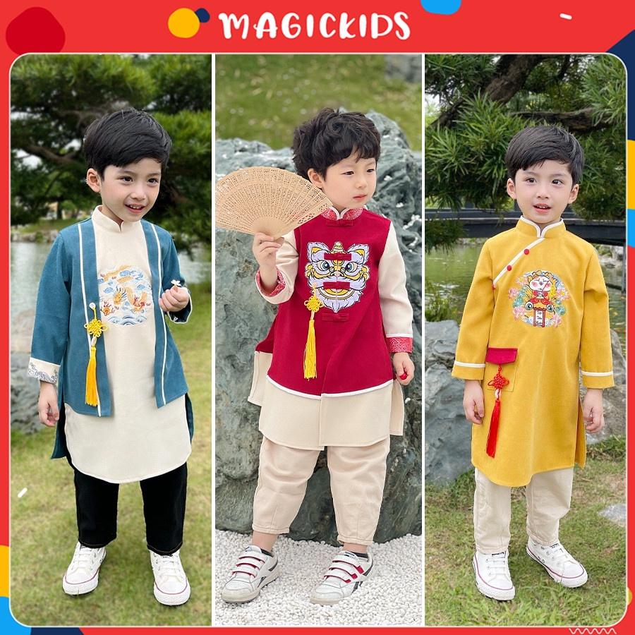 Áo dài Tết bé trai 2 3 4 5 6 7 8 9 10 tuổi Magickid dáng cách tân mẫu mới Tết Quý Mão 2023 chất nhung tăm Quần áo trẻ em