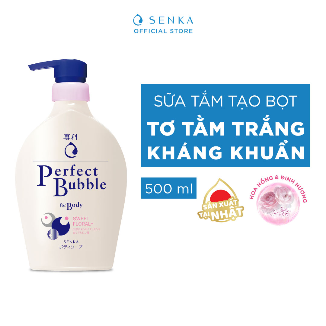 Combo Sữa tắm dưỡng ẩm Senka Perfect Whip hương hoa hồng, đinh hương 500ml và Sữa rửa mặt chiết xuất đất sét trắng Senka Perfect Whip Clay 120g