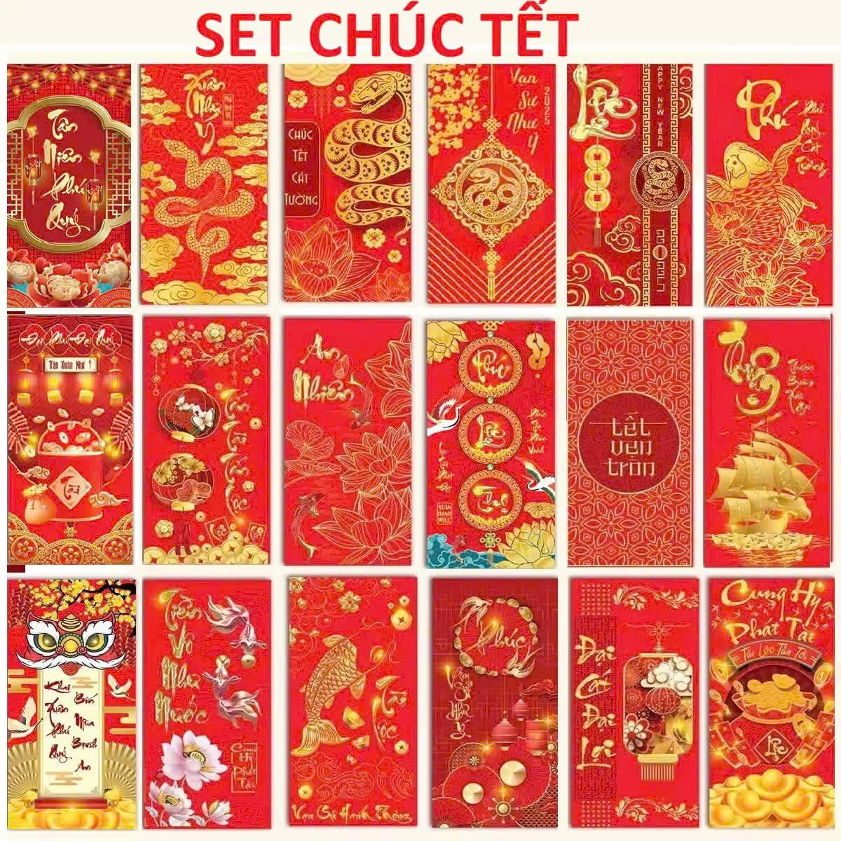 Set 5 bao lì xì truyền thống 2025 (màu ngẫu nhiên).
