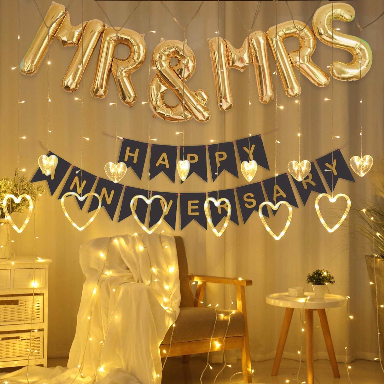 Bộ bong bóng trang trí ngày kỷ niệm ngày cưới, cặp đôi happy anniversary set balloon hpan01