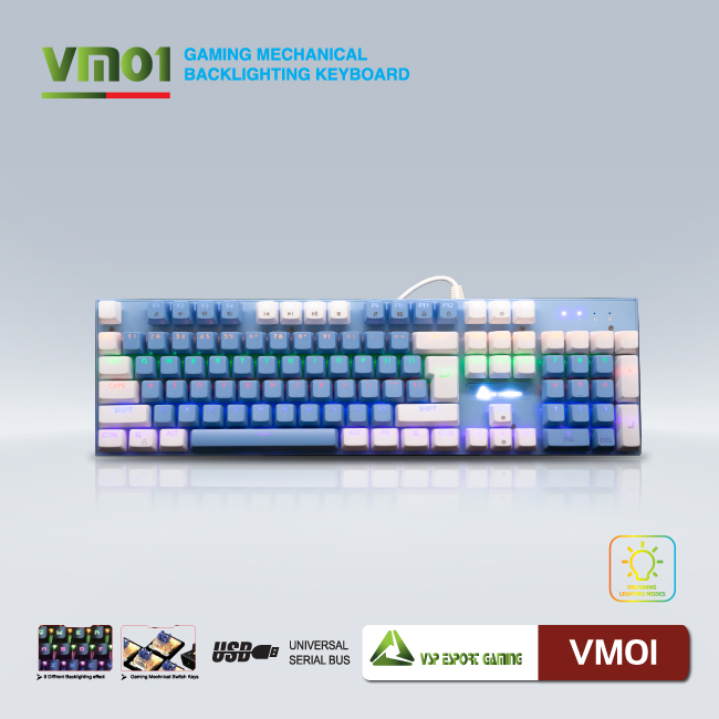 Bàn phím cơ VSP eSport HN Gaming VM01(TRẮNG XANH) - Hàng nhập khẩu