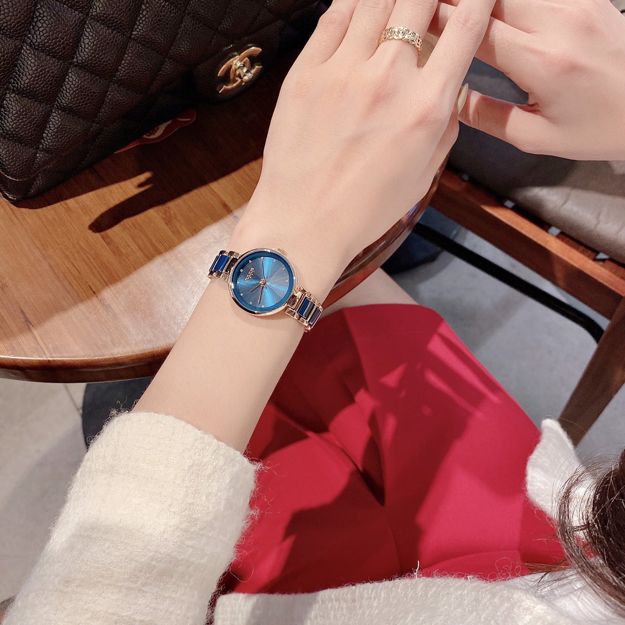 Đồng Hồ Nữ Julius Hàn Quốc JA1209C Dây Thép Phối Ceramic Thanh Lịch