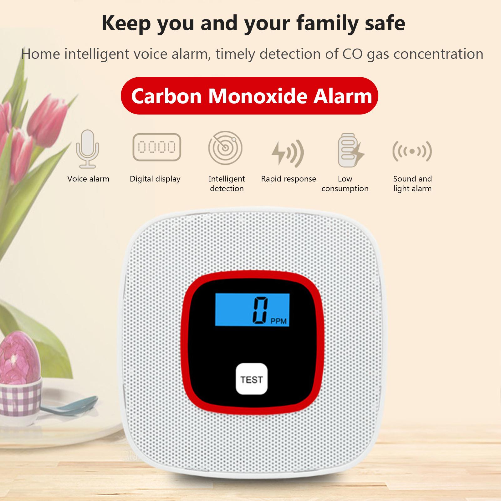 Máy phát hiện cảnh báo CO với màn hình kỹ thuật số Cảnh báo bằng giọng nói thông minh An toàn cho gia đình