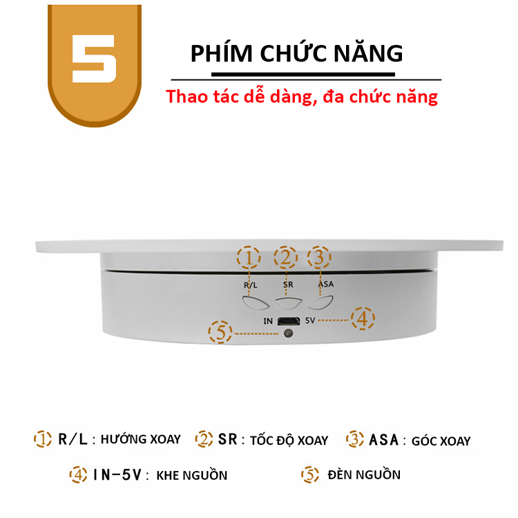 Bàn Xoay Sản Phẩm 360 Độ Cắm Nguồn USB + Pin Sạc Đường Kính 20cm, Tải 8KG, Đế Xoay Trưng Bày Sản Phẩm Đa Tốc Độ, Đa Góc