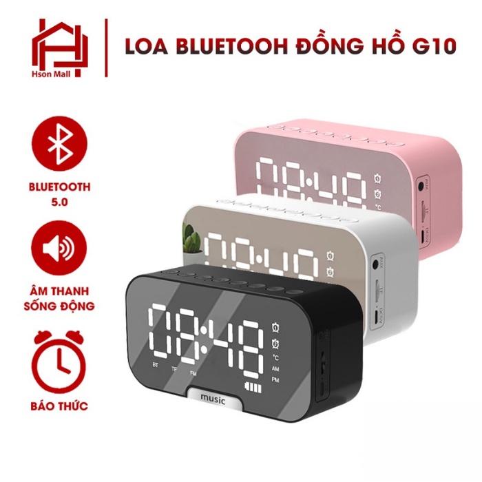 Loa bluetooth đồng hồ G10 cao cấp, loa mini kiêm báo thức, nghe đài FM, màn hình tráng gương hiển thị đèn led