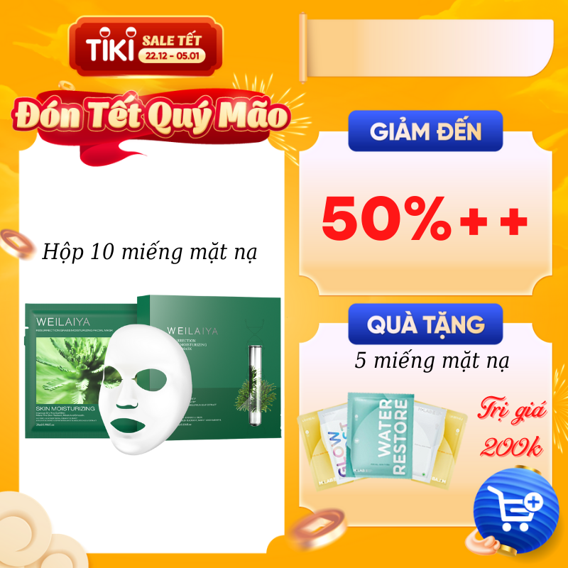 Mặt nạ giấy tái sinh cỏ vạn năm Weilaiya dưỡng da, dưỡng ẩm hàng nội địa Trung hộp 10 miếng