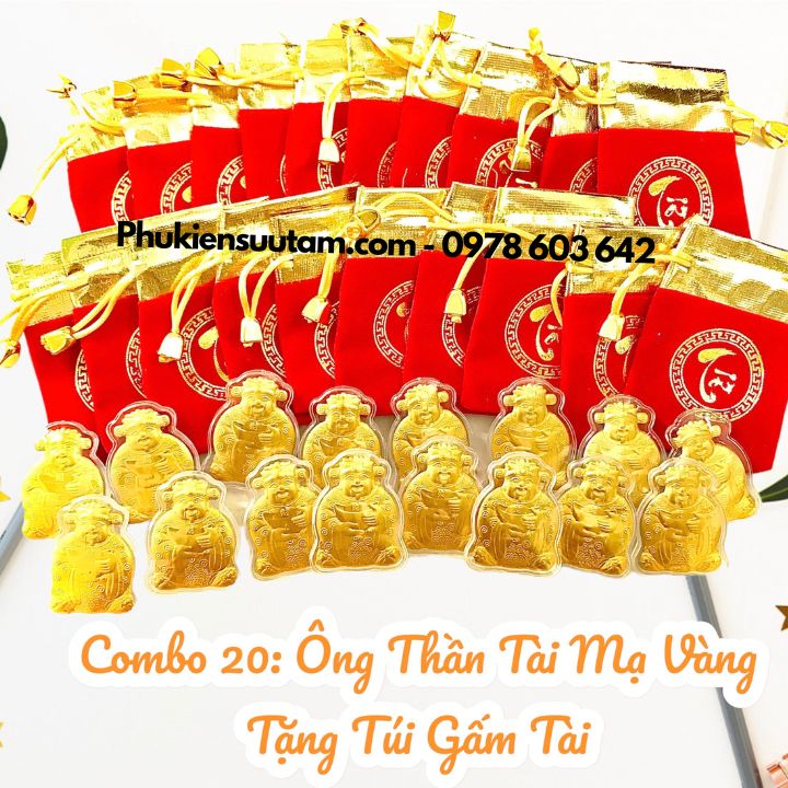 Combo 20 Ông Thần Tài Mạ Vàng Tặng Túi Gấm Tài, kích thước: 5cmx4cm, màu vàng - SP005961