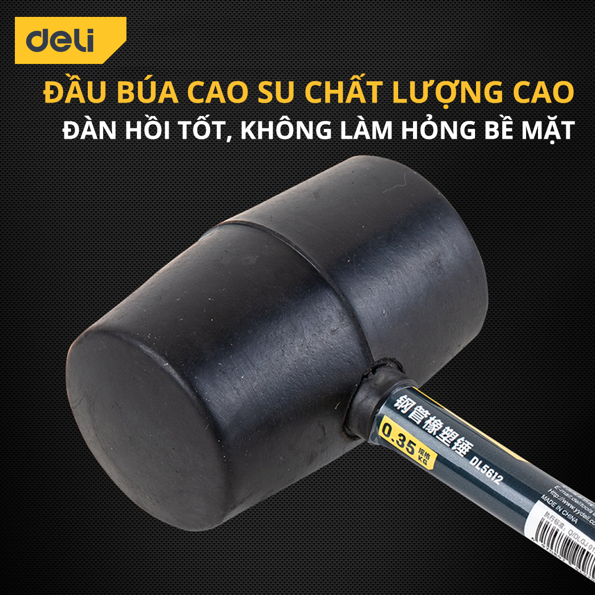 Búa Cao Su Tay Cầm Thép Deli Cao Cấp - Sử Dụng An Toàn Nhiều Bề Mặt, Tay Cầm Chống Trơn Trượt - DL5612