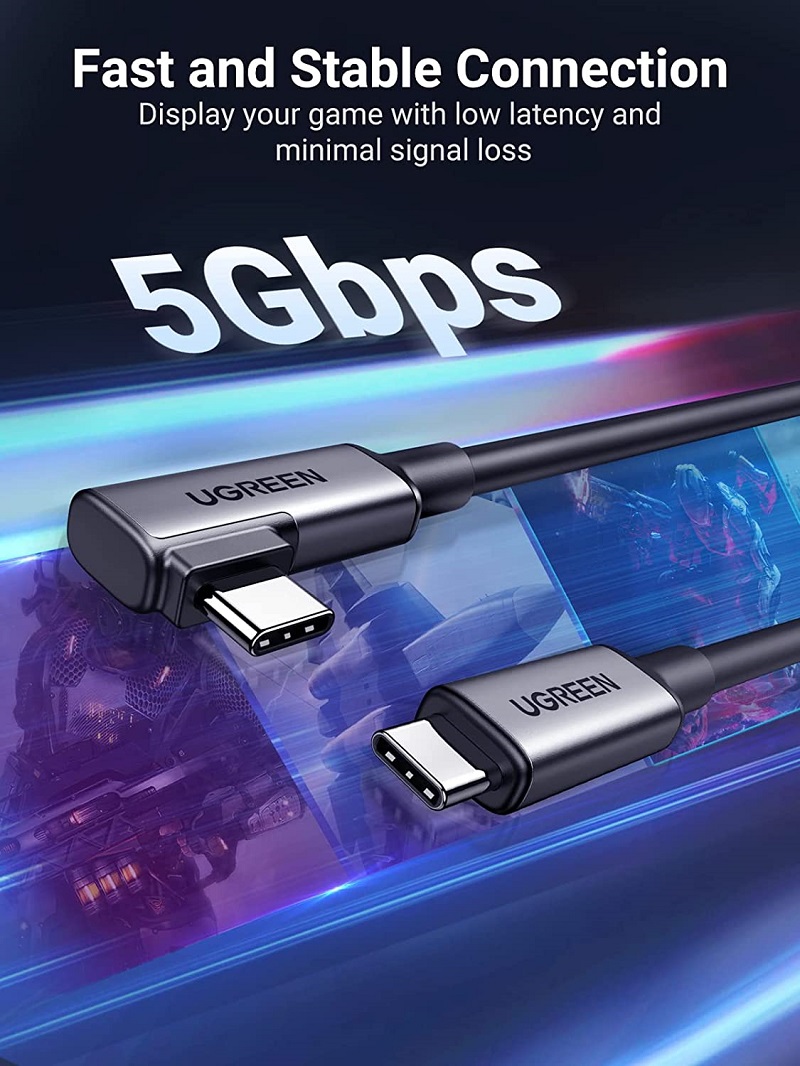 Cáp USB Type-C to Type-C bẻ góc 90 độ dài 5M tốc độ 5Gbps Ugreen 90629 hàng chính hãng