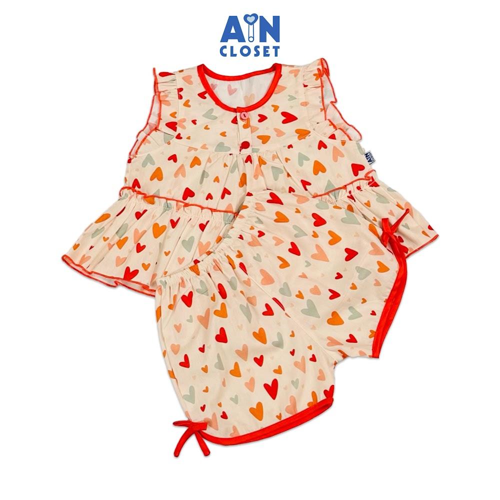 Bộ quần áo Ngắn bé gái họa tiết Tim Cam Cotton - AICDBGGWCH0E - AIN Closet