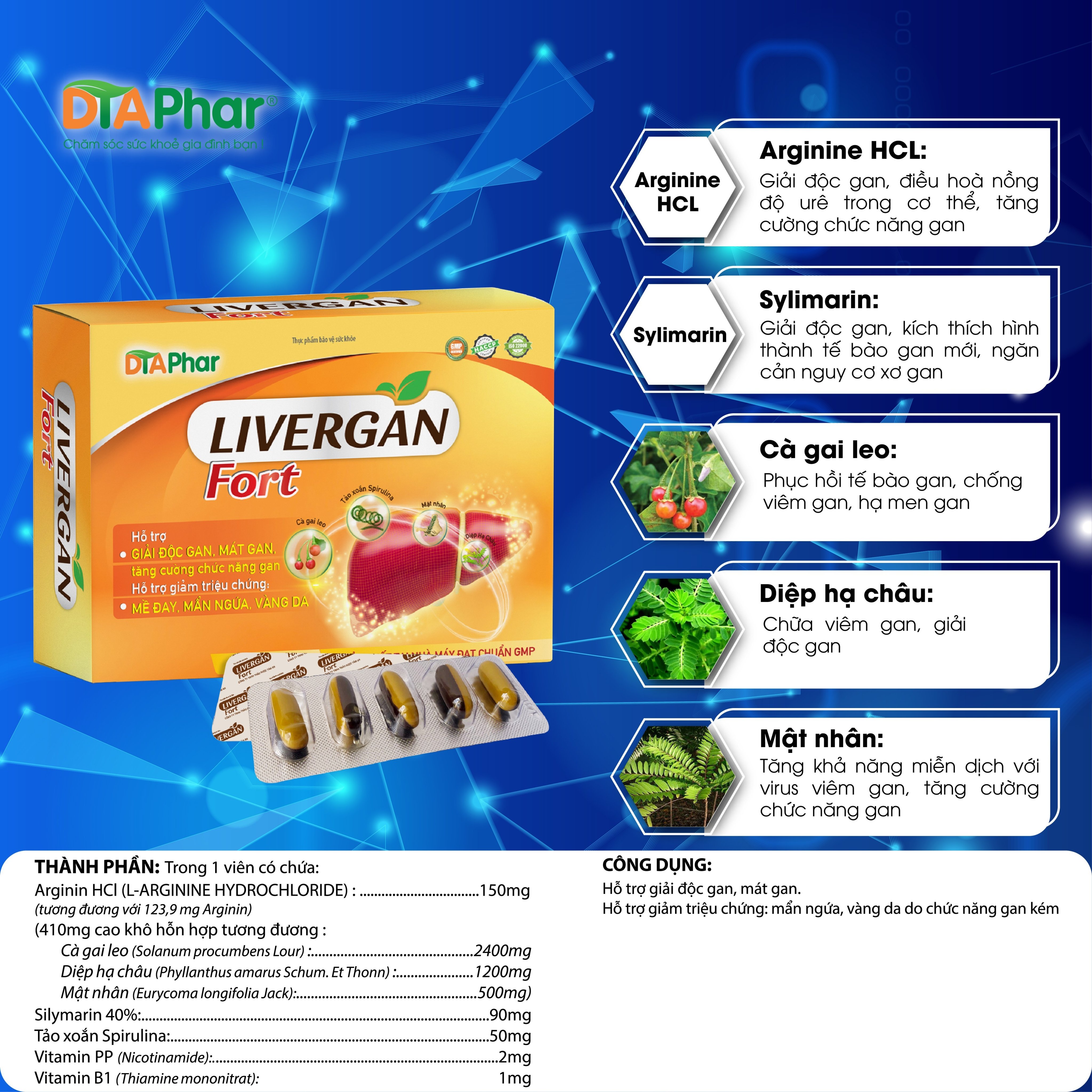 Viên uống Livergan Fort Hỗ trợ giải độc gan mát giảm mề đau mẩn ngứa Hộp 60c Tâm An Pharma