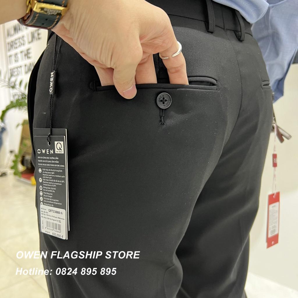 OWEN - Quần âu nam công sở dáng Regular màu đen trơn có trợ cạp co dãn mã QRT23888N