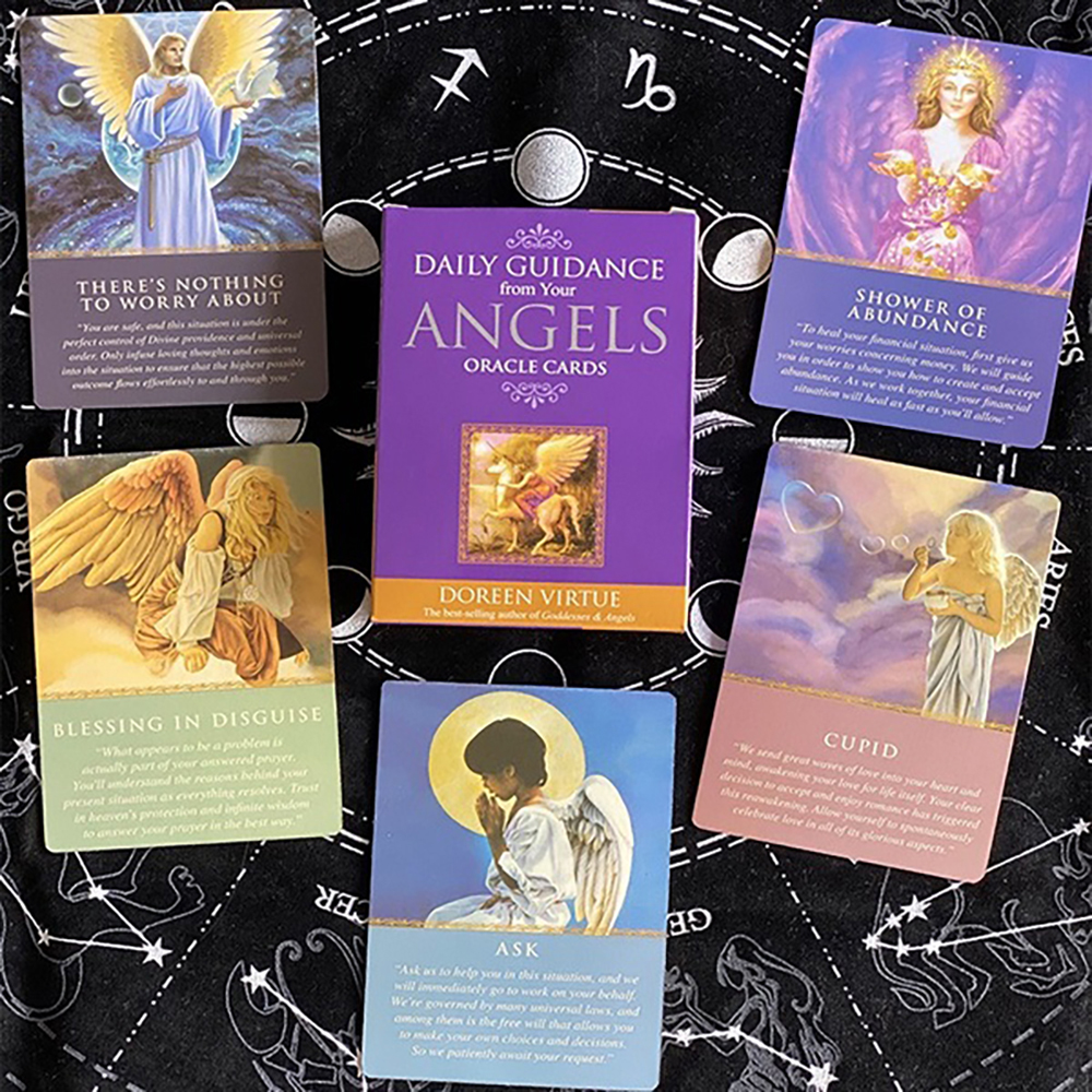 Bài Oracle Daily Guidance From Your Angel 44 Lá Bài Mạ Vàng Tặng Đá Thanh Tẩy