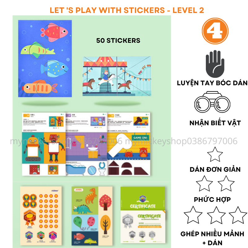 Bộ đồ chơi thủ công bóc dán Mideer 3 cấp độ cho bé 345 tuổi Level up sticking chủ đề động vật xe cộ