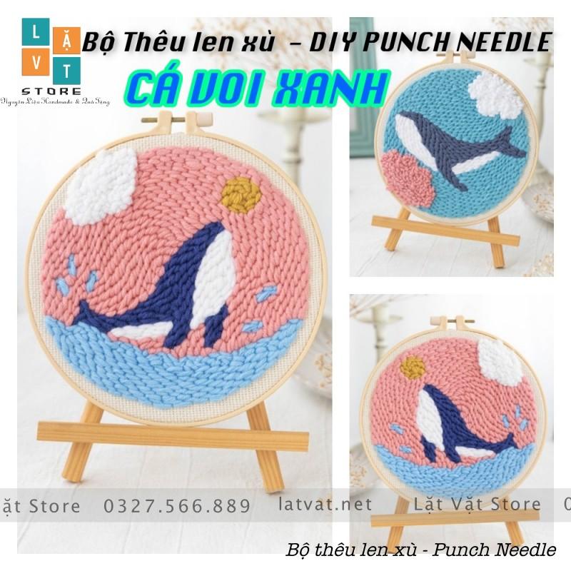 Bộ Thêu Len Xù Cá Voi Xanh DIY Punch Needle Whale, có hướng dẫn, trong phim Nữ luật sư kì lạ Vô Young Woo