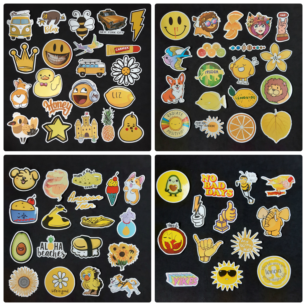 Bộ Sticker dán cao cấp chủ đề MÀU VÀNG - YELLOW - Dùng dán Xe, dán mũ bảo hiểm, dán Laptop...