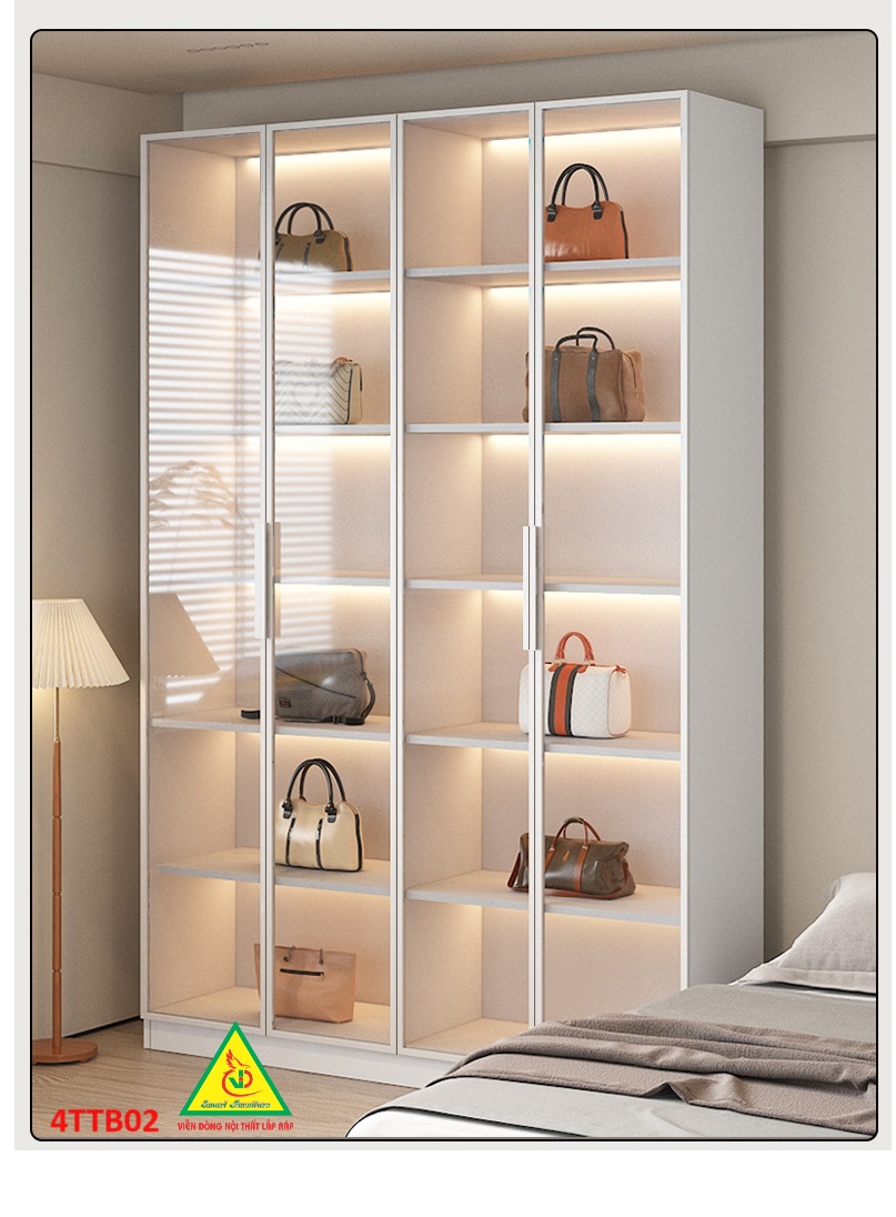 Tủ đựng túi xách cánh kính, tủ trưng bày sản phẩm cánh kính, tủ đa năng 4TTB02 - Nội thất lắp ráp Viễn Đông Adv