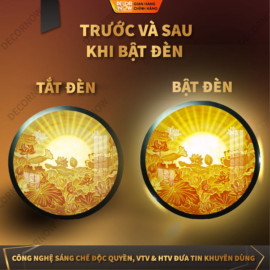 Đèn Hào Quang Phật In Tranh Trúc Chỉ DECORNOW 30,40 cm, Trang Trí Ban Thờ, Hào Quang Trúc Chỉ HOA SEN DCN-TC32