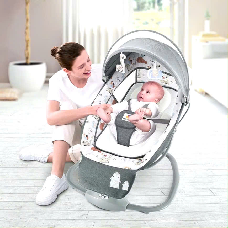 Nôi điện cho bé điều khiển từ xa 5 chế độ đung đưa tự động, kết nối Bluetooth phát nhạc trắng ru ngủ Mastela, hàng nhập khẩu