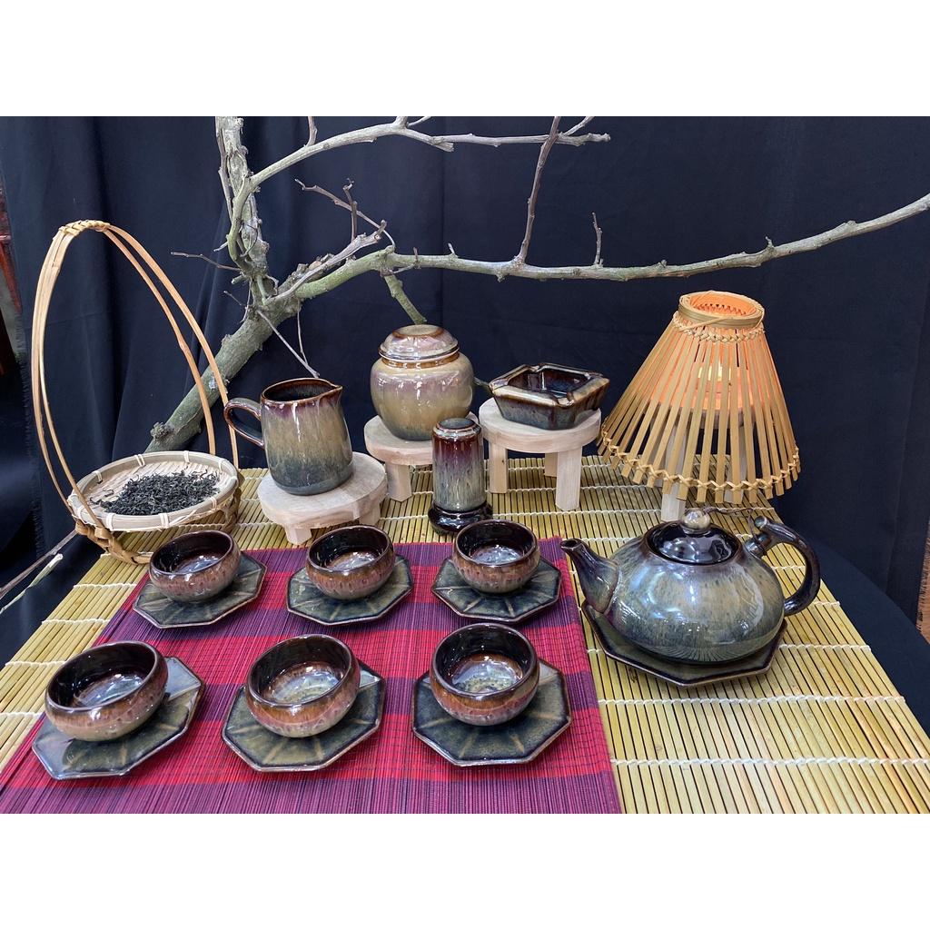 Bộ ấm chén dáng rùa men hỏa biến - Gốm Bát Tràng - Làng Gốm