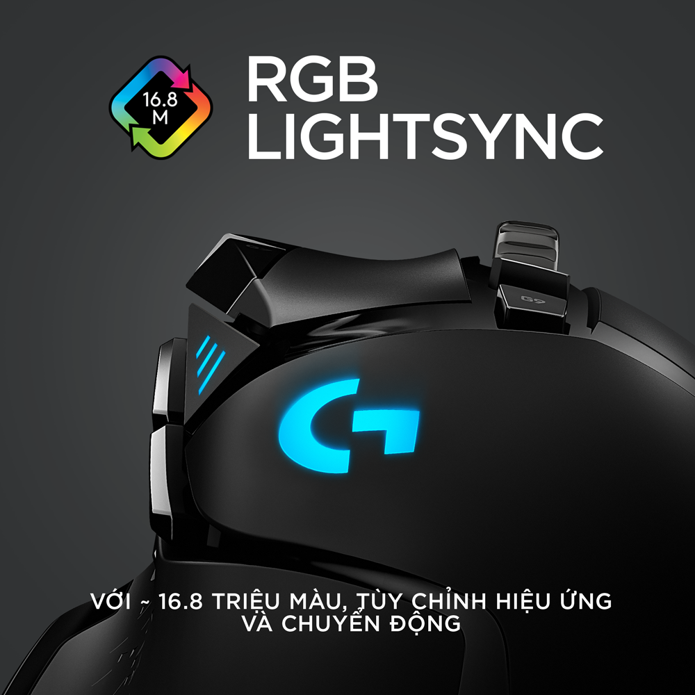 Chuột game không dây Lightspeed Logitech G502 - RGB Lightsync, 11 nút lập trình, điều chỉnh trọng lượng, con lăn Hyperfast, PC -Hàng Chính Hãng