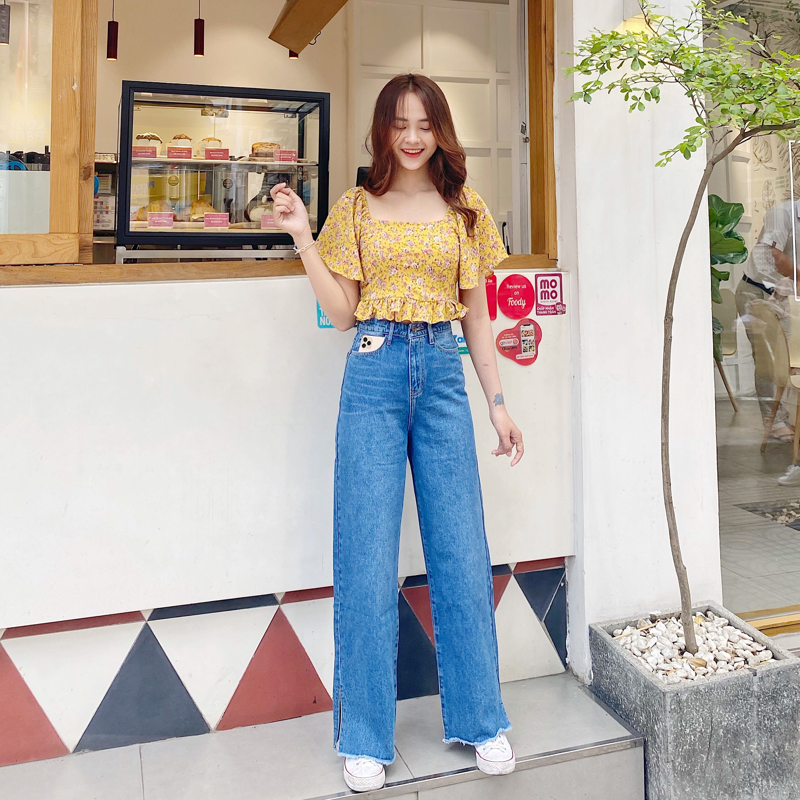 QUẦN JEANS ỐNG SUÔNG COTTON 2 KHUY JEA64 - XANH ĐẬM