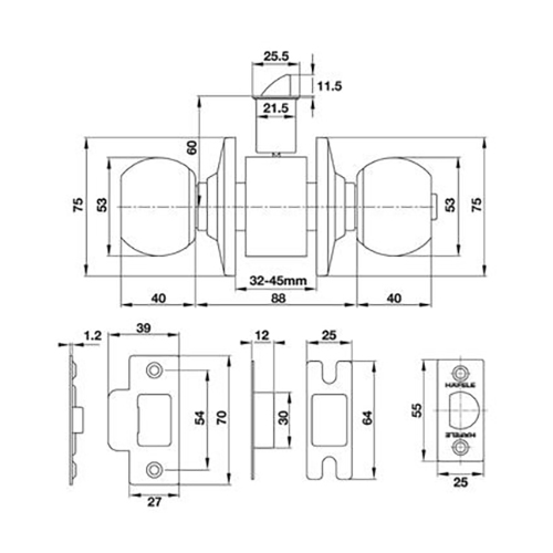 Bộ tay nắm cửa dạng tròn Hafele - 489.93.132