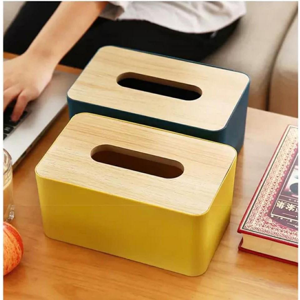 Hộp đựng khăn giấy nắp gỗ siêu sang