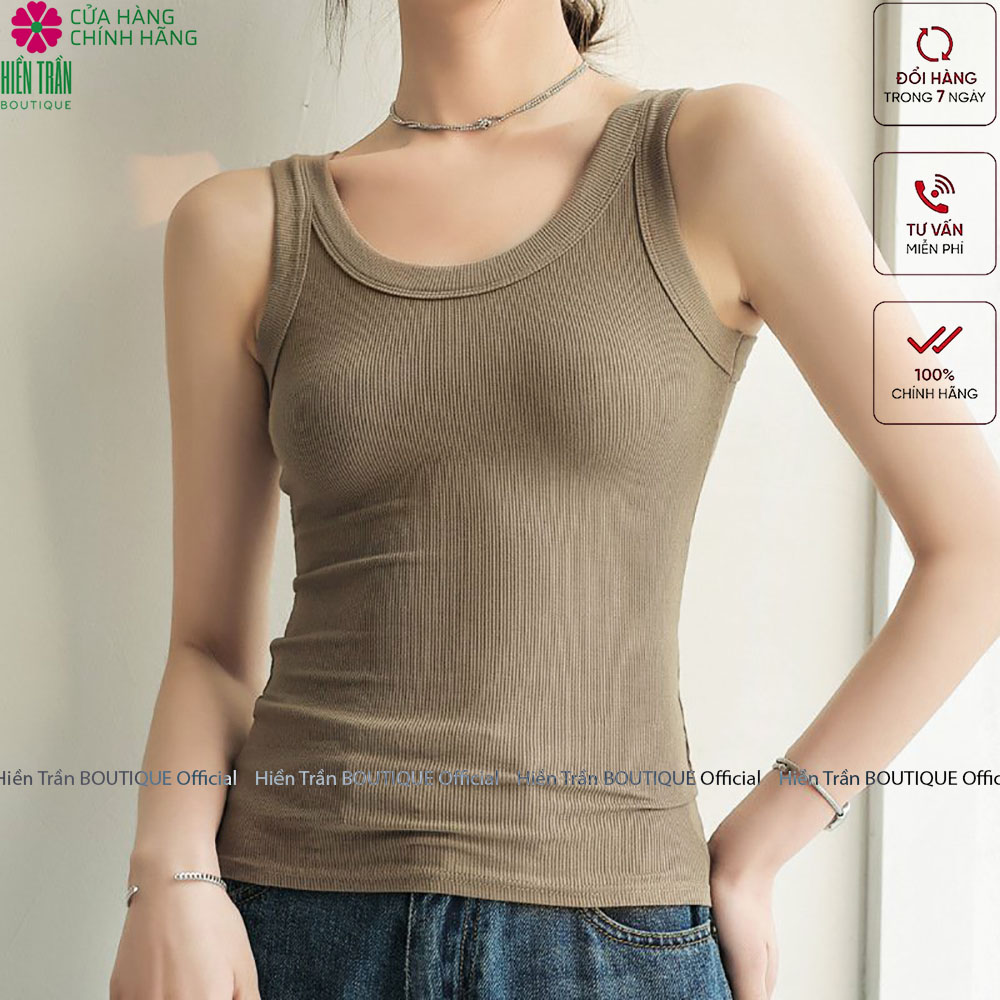 Áo thun nữ Hiền Trần BOUTIQUE sát nách ba lỗ thun không tay kiểu ôm body tank top vải cotton tăm co giãn tốt