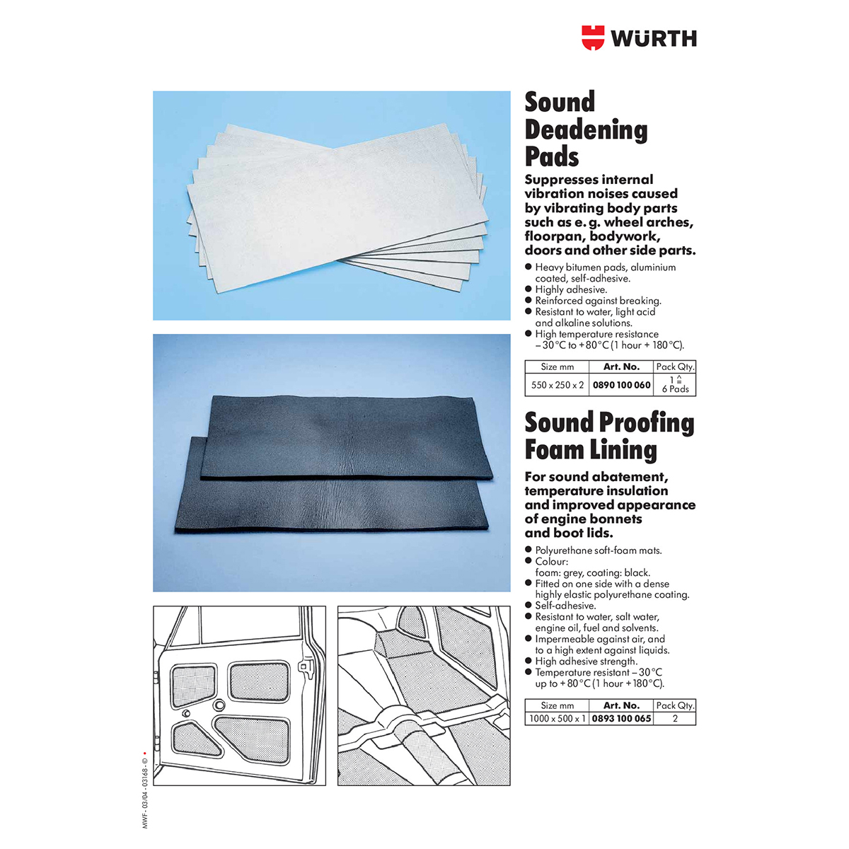 Hộp 6 Tấm dán tiêu âm Bitumen Poly-propylene cửa xe hơi Wurth Sound-Absorbing Plate 0890100060 Màu xám trắng