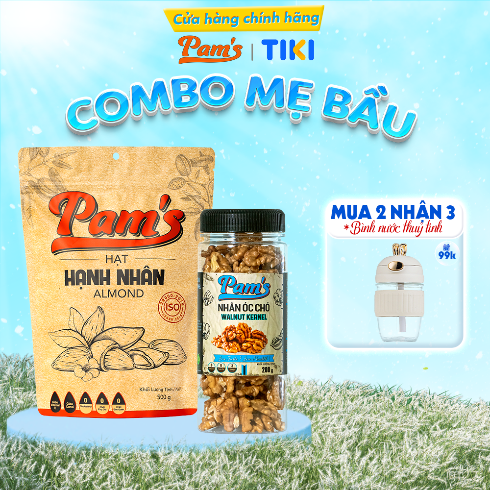 Combo Mẹ Bầu - Hạnh Nhân Mỹ Nhân Óc Chó Chile Pams - Rang Chín Béo Bùi, Ngọt Ngào - 700G