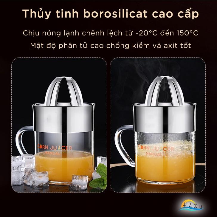 Vắt cam inox bằng tay cao cấp bình thủy tinh kháng khuẩn dễ dàng nhanh chóng tinh khiết tách hạt ngô đa năng HADU