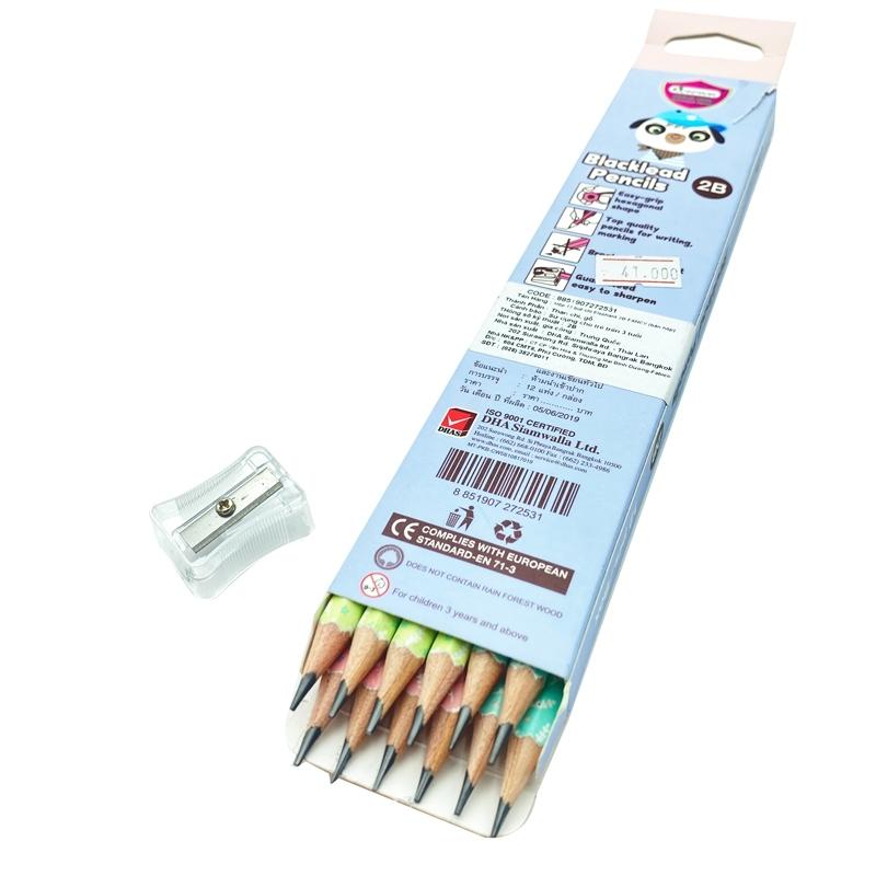 Hộp 12 Bút Chì Gỗ 2B Blacklead Pencil + Chuốt Chì - Masterart Happy Life