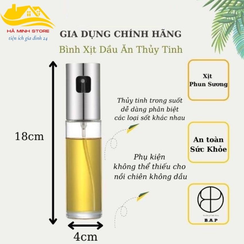 Bình xịt dầu ăn thủy tinh dung tích 100ml, xịt dầu ăn phun sương, chai xịt dầu ăn cho nồi chiên không dầu Hà Minh Store