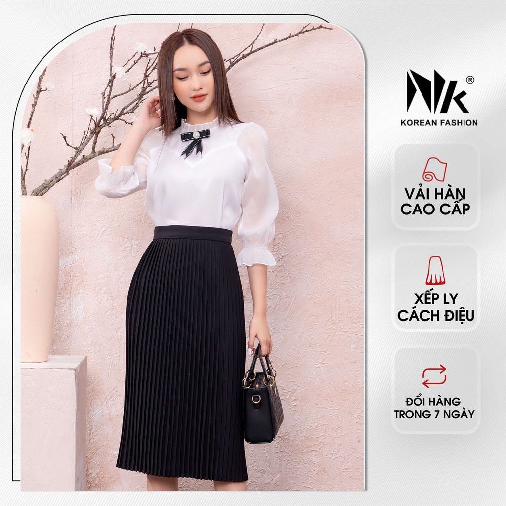 Chân Váy Dập Ly Công Sở NK Fashion Dáng Dài Basic, Chất Liệu Vải Cao Cấp Mềm Mịn NKCV2107001