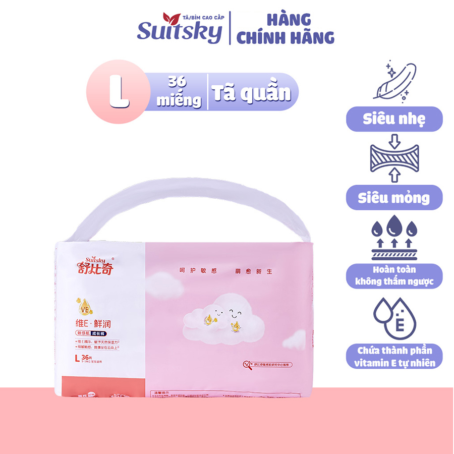 [Tặng bồ đồ chơi Bác sĩ - giao màu ngẫu nhiên] Tã Quần Suitsky Vitamin E nội địa Trung size L36 cho bé từ 9-14KG (36 miếng)