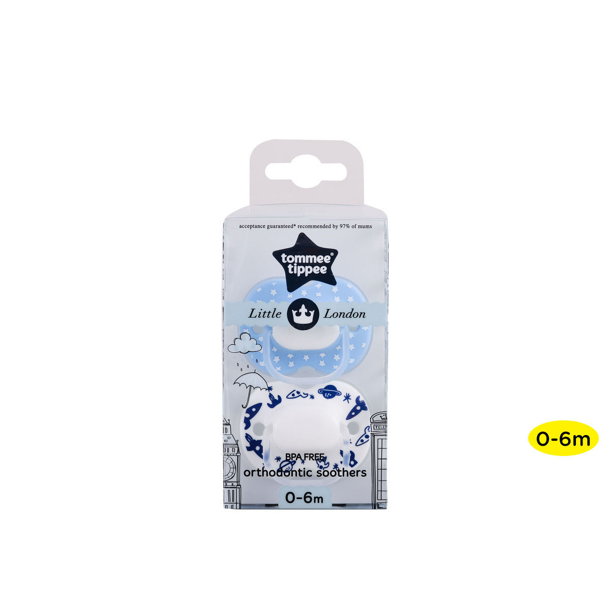 Ty ngậm cho bé Tommee Tippee Little London  0-6 tháng (vỉ 2 cái) - Xanh/Trắng