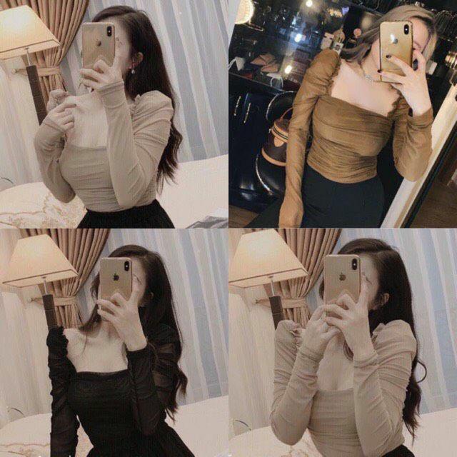 Áo nhún vai bồng cổ vuông
