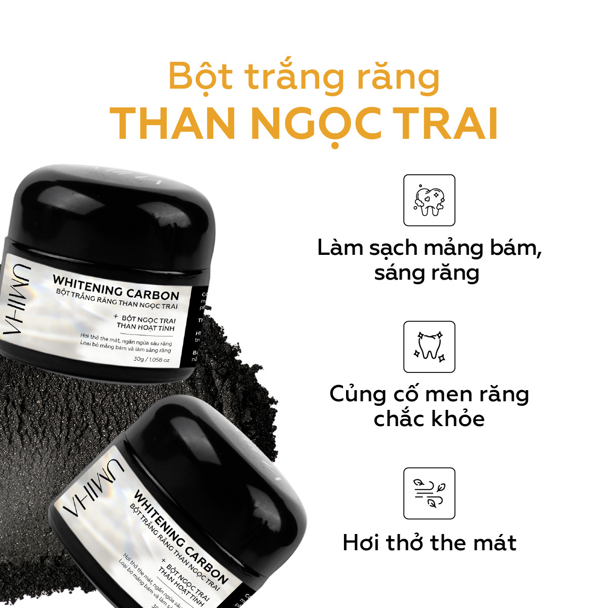 Bột Than Hoạt Tính trắng răng UMIHA giúp làm trắng răng sạch mảng bám và cao răng hiệu quả |30G