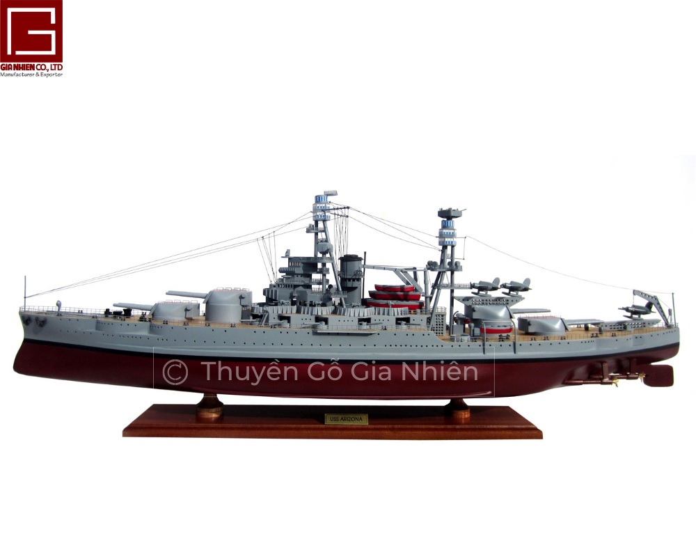 Mô Hình Thuyền Gỗ Phong Thủy Dạng Thuyền Chiến USS ARIZONA Chính Hãng Hàng Xuất Khẩu Chất Lượng Cao