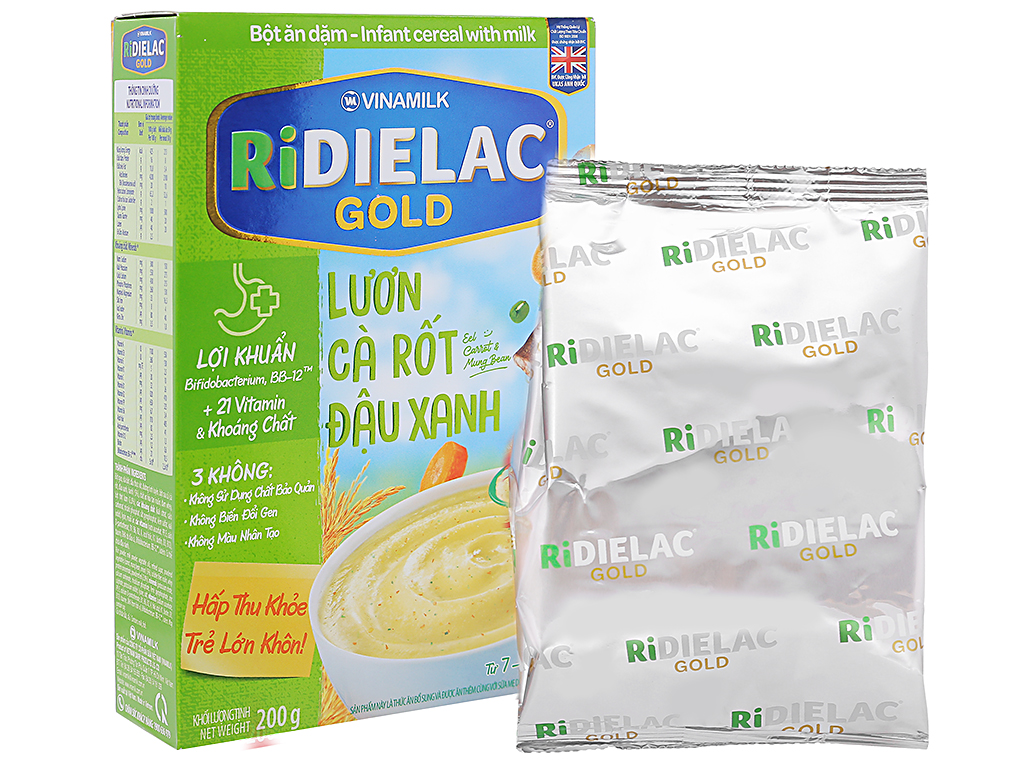Bột ăn dặm Ridielac Gold lươn cà rốt đậu xanh hộp 200g